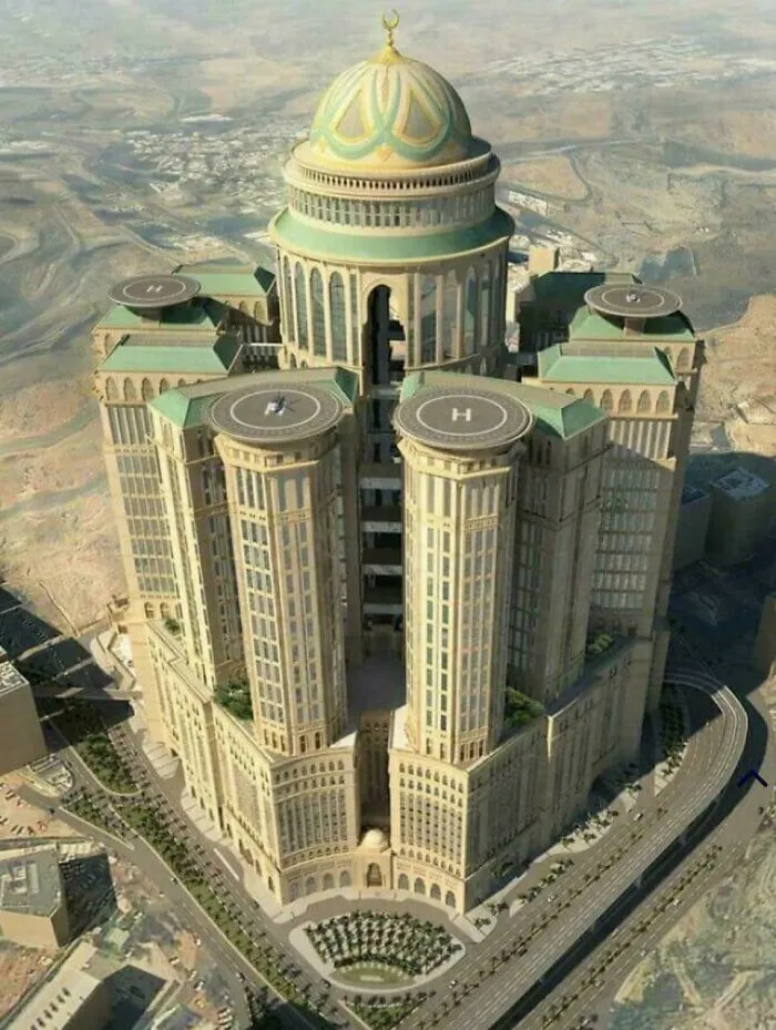 Extremely large things: An aerial view of a massive, intricately designed building with multiple towers and a grand dome.