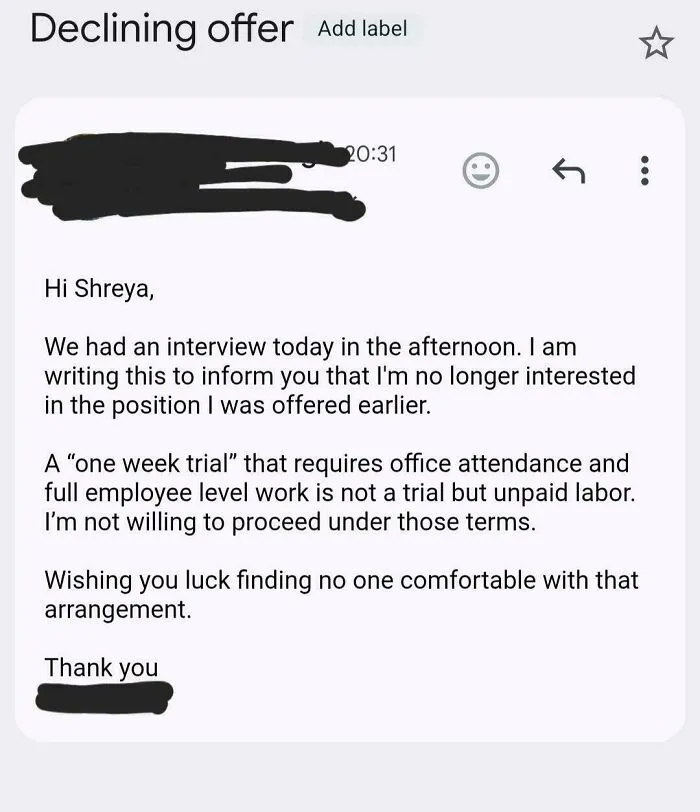 I Was Offered An Unpaid One Week Trial. Rejected It