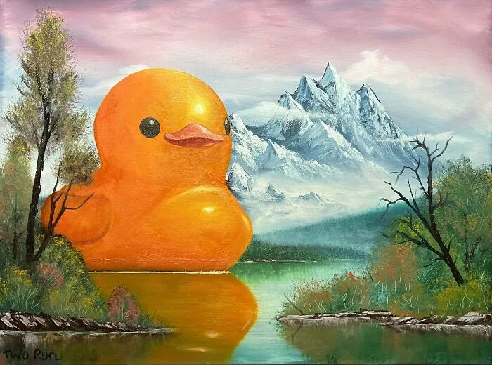 Puse un pato del tamaño de una montaña en el lago de mi cuadro