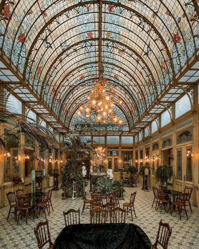1900 Art Nouveau Winter Garden Of The Ursulines Institute With A Stained-Glass Ceiling, Town Of Onze-Lieve-Vrouw-Waver Near Mechelen, Belgium
