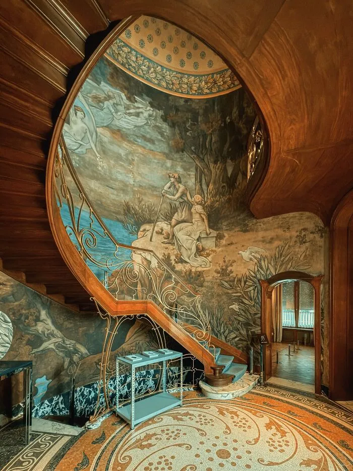 Stair Hall Fresco By French Painter Paul Baudouin (1844-1931) In Maison Hannon