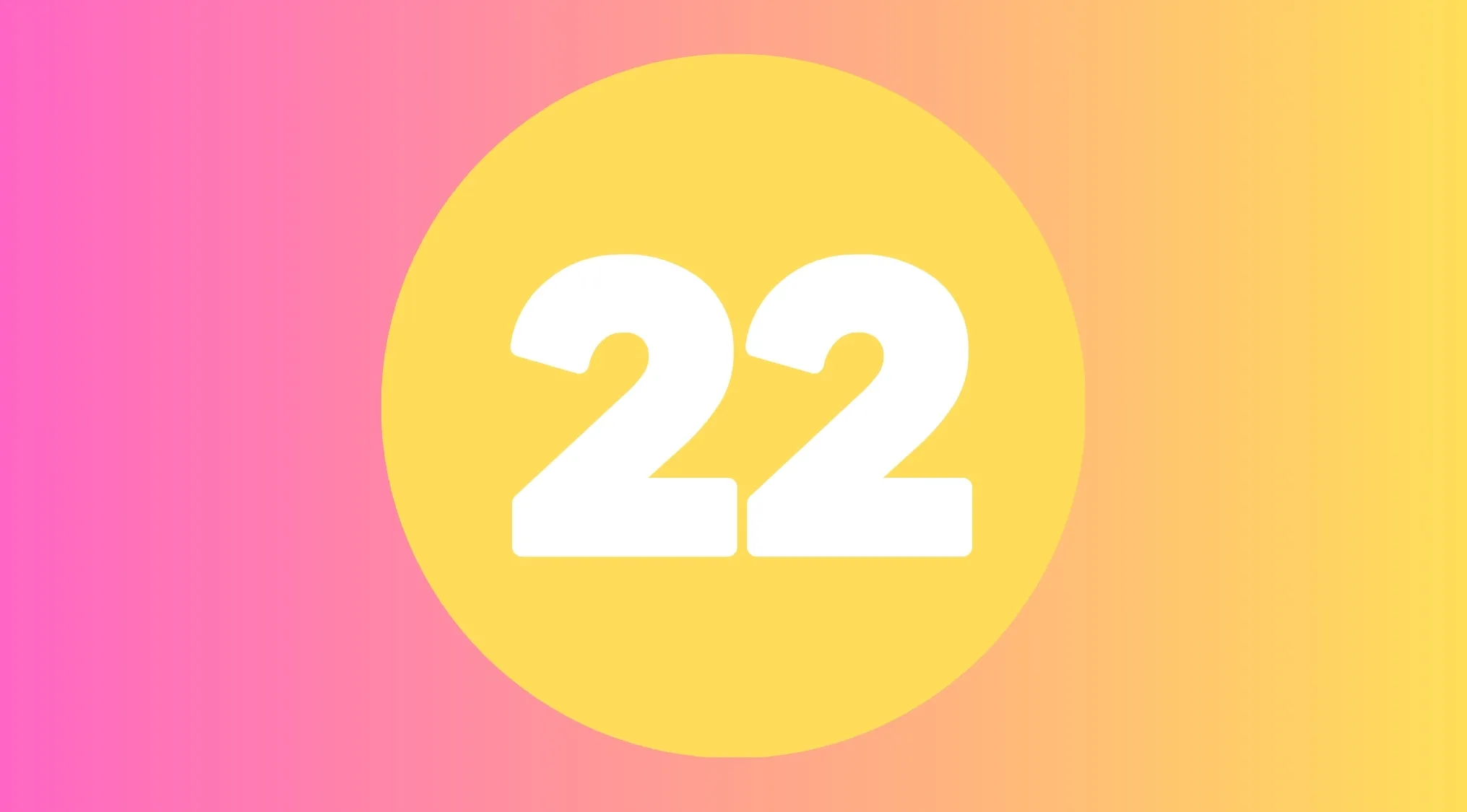 Yellow circle with the number 22 in white bold font on a pink to orange gradient background, related to UK 11+ school test.