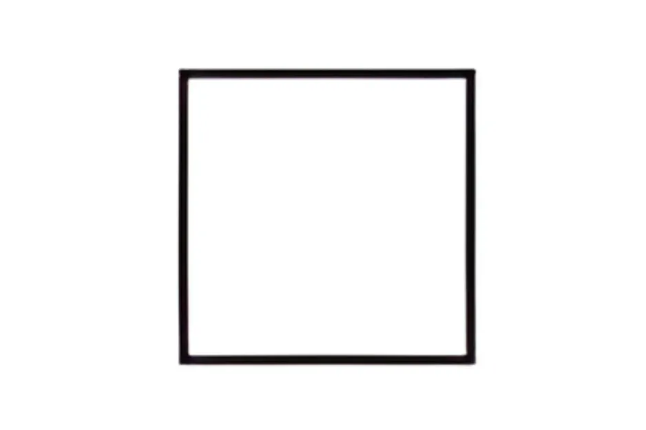 Empty large square with black border centered on a white background representing the space to be filled.