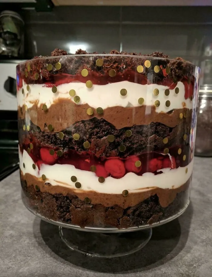 The Trifle I'm Bringing To Dinner Tomorrow! It's A "Deconstructed" Black Forest Cake Hehe