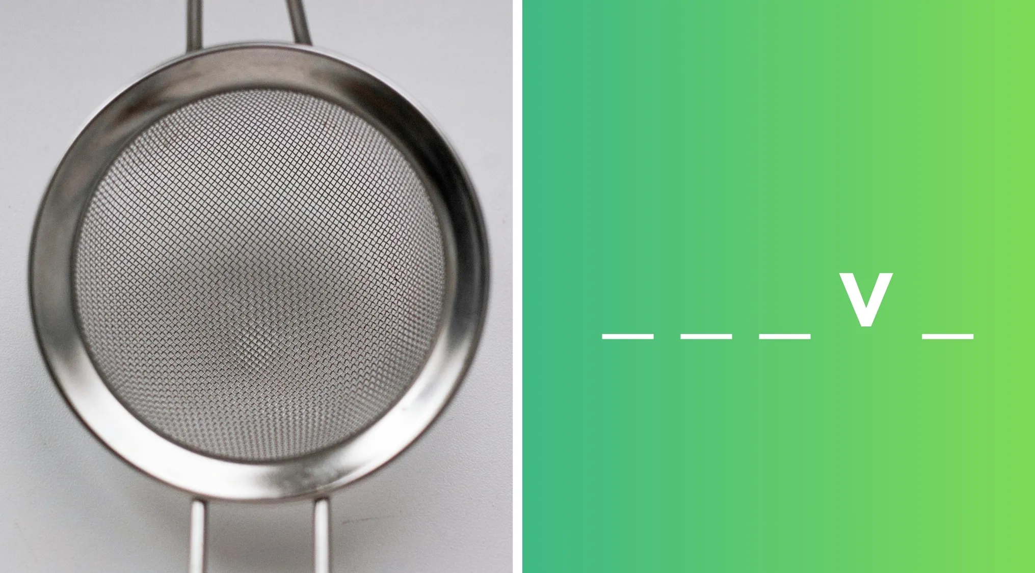 Metal strainer utensil with fine mesh used for sifting or separating solids from liquids in cooking.