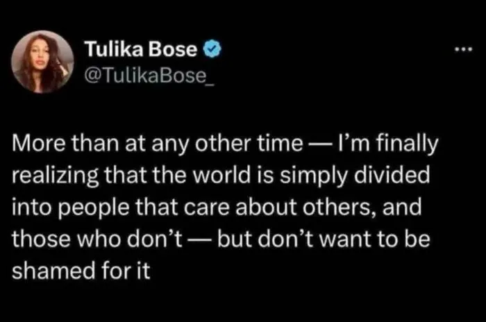 Screenshot of a social media post discussing how the world is divided, relevant to straight to the point posts.