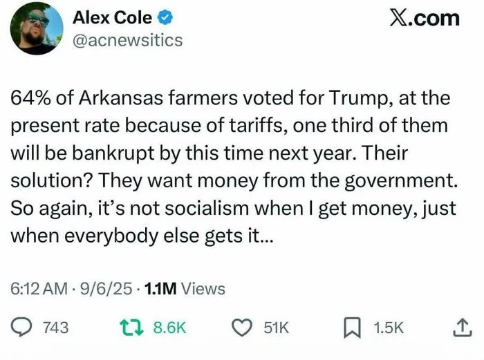 Social commentary post highlighting political and economic issues, reflecting straight to the point posts about the world we're living in.