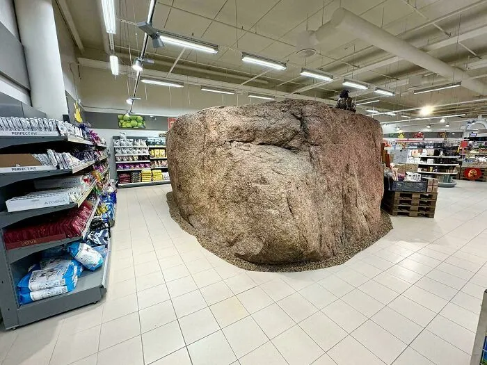 A 10,000-12,000 Year Old Glacial Boulder Inside A Regular Supermarket In Estonia