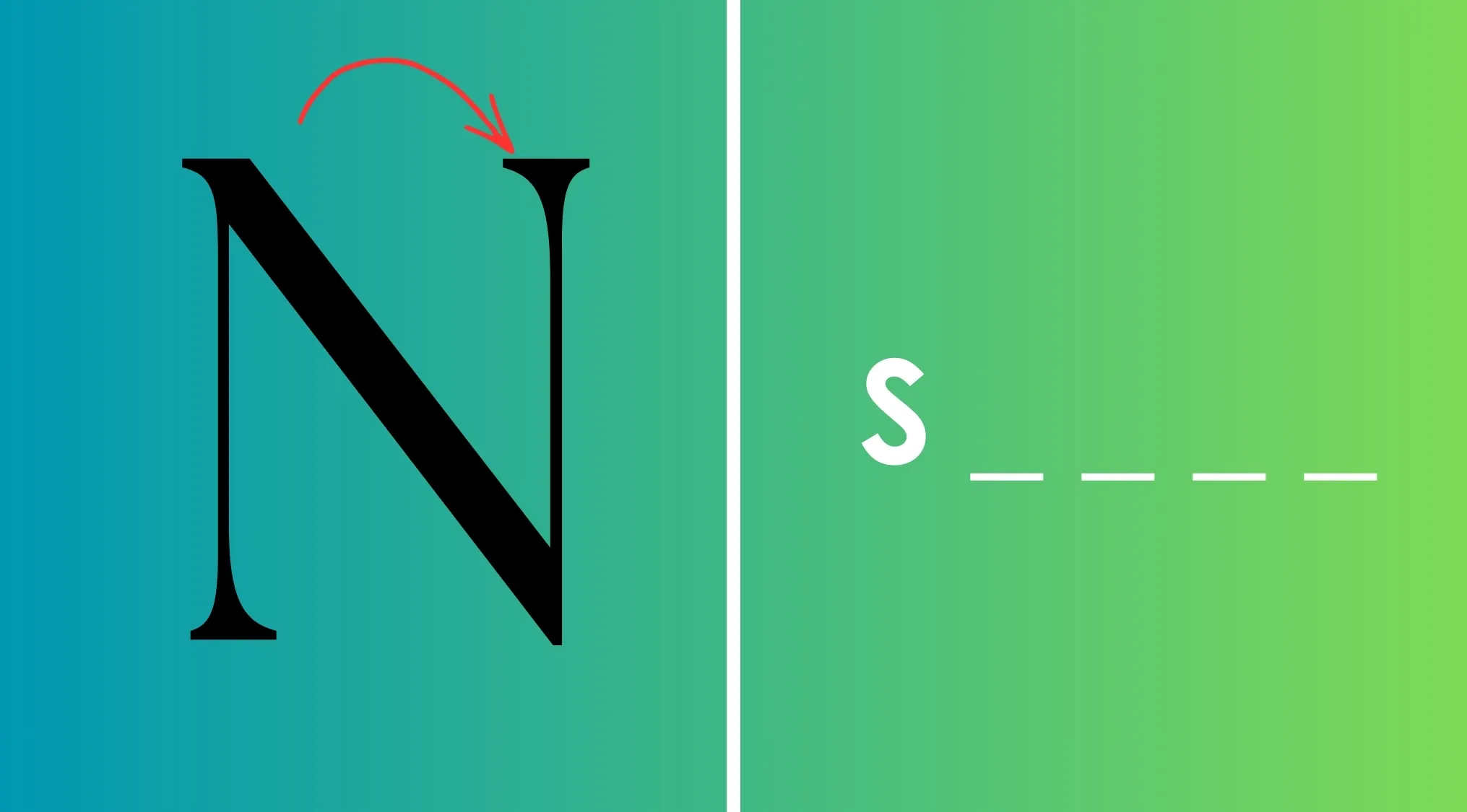 Stylized letter N with a red arrow pointing to the serif, highlighting typeface decoration in typography design.