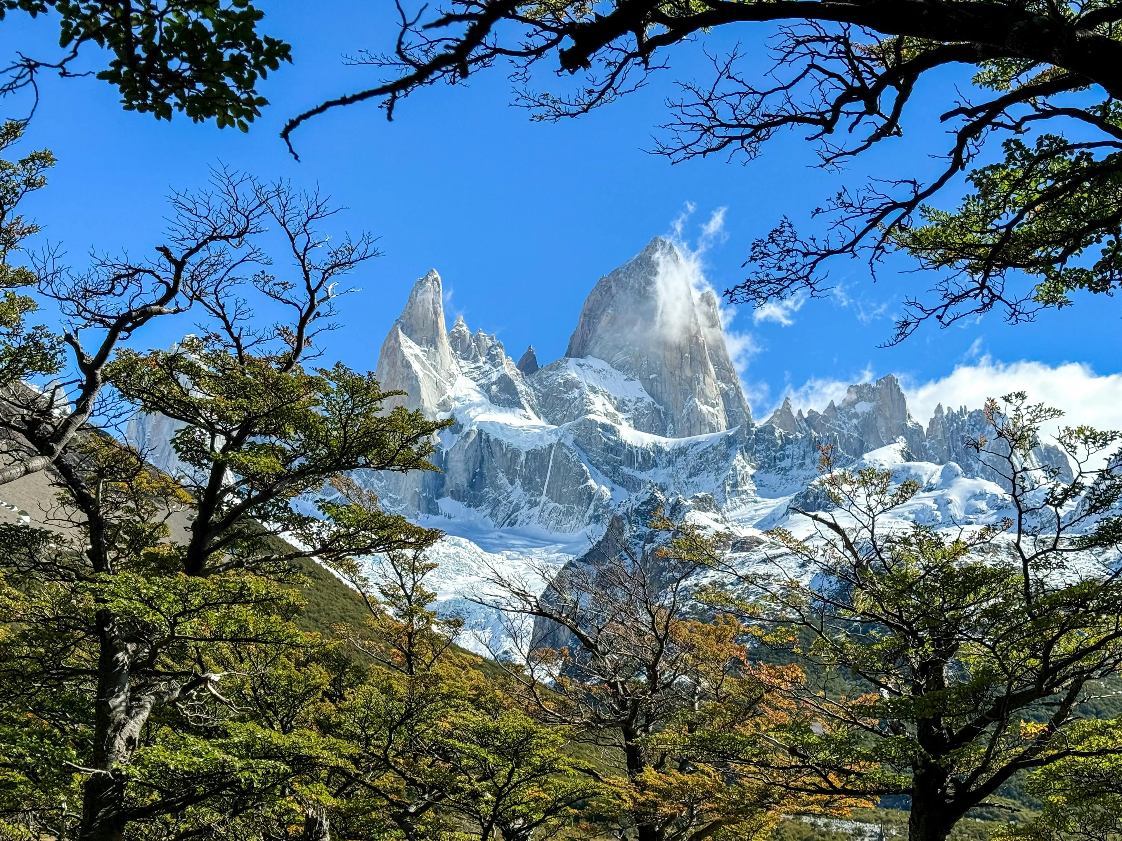 Mount Fitz Roy towering over a scenic landscape, representing the country known for this iconic mountain.