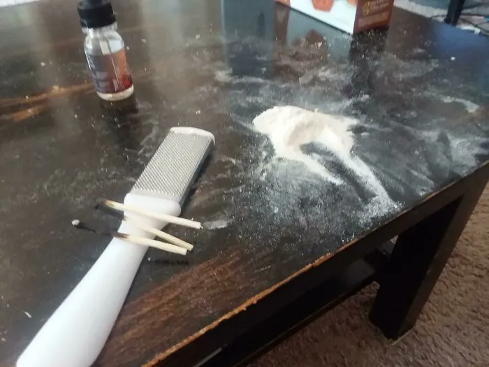 My Trashy Roommate Spent The Night Shaving His Callouses And Kindly Left This Heap For Me To Find On The Coffee Table
