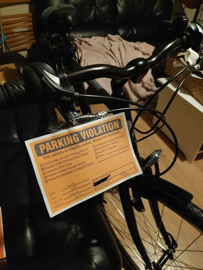 Flatmate Bought A New Bike And It's Been In Our Living Room Preventing Us From Using The Sofa For 3 Days. I Figured Humour Was A Suitable Approach