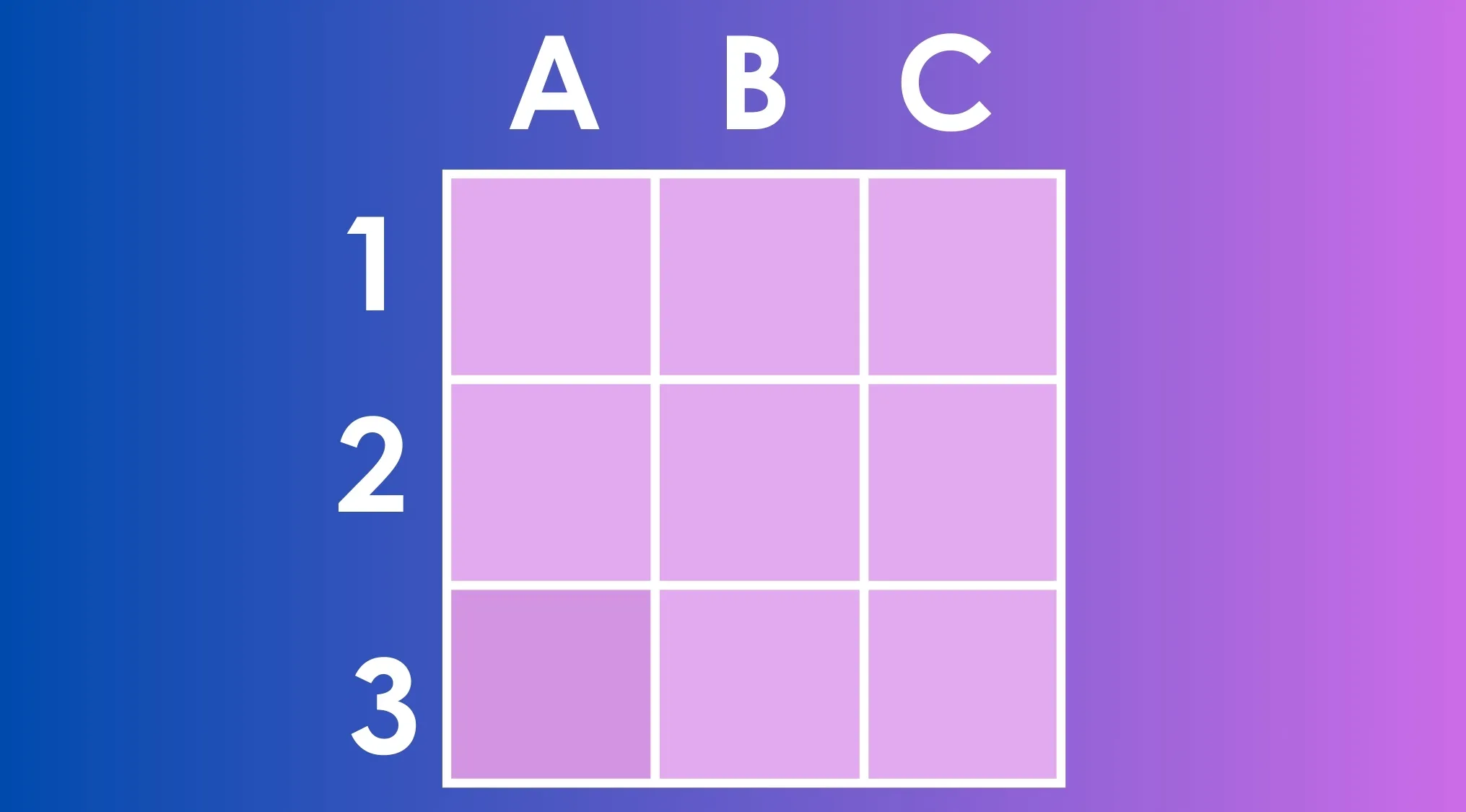 Grid of nine purple squares labeled A1 to C3, with one square showing a different shade for shade spotting challenge.