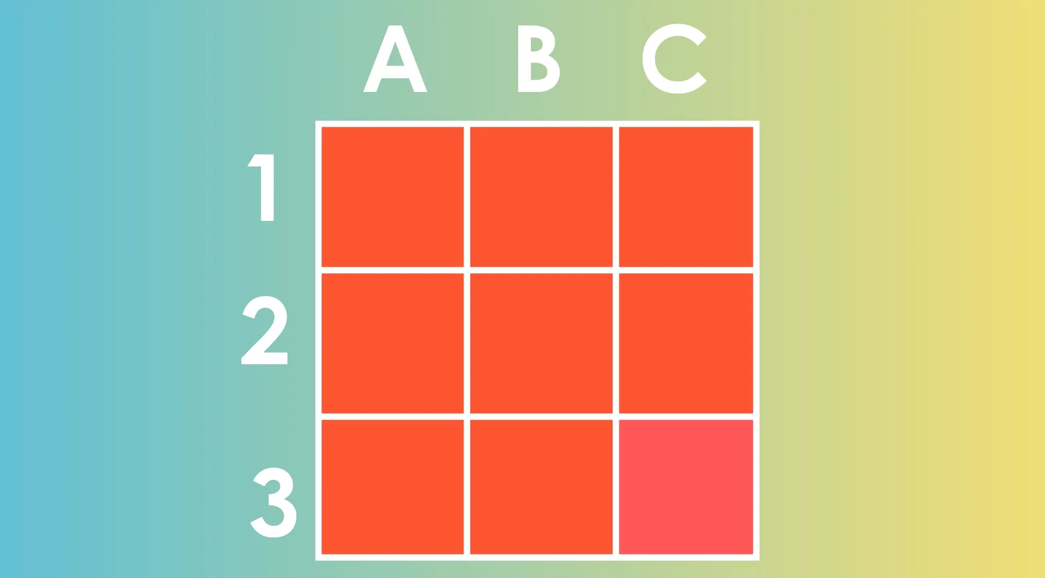 A 3x3 grid of red squares on a gradient background with one square in a different shade in the bottom right corner.