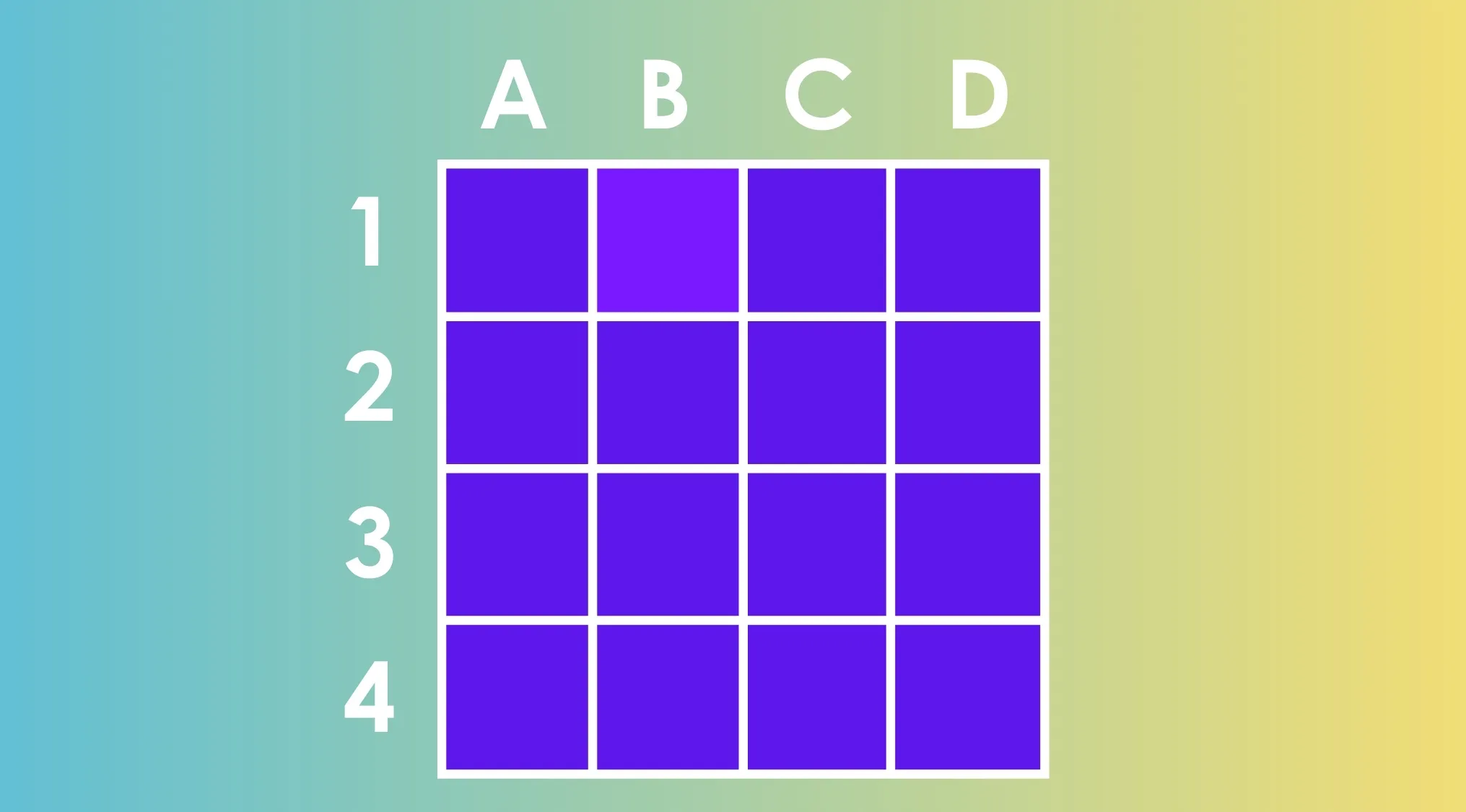 Grid of blue and purple squares labeled with A-D and 1-4, designed as a find the different shade visual puzzle.