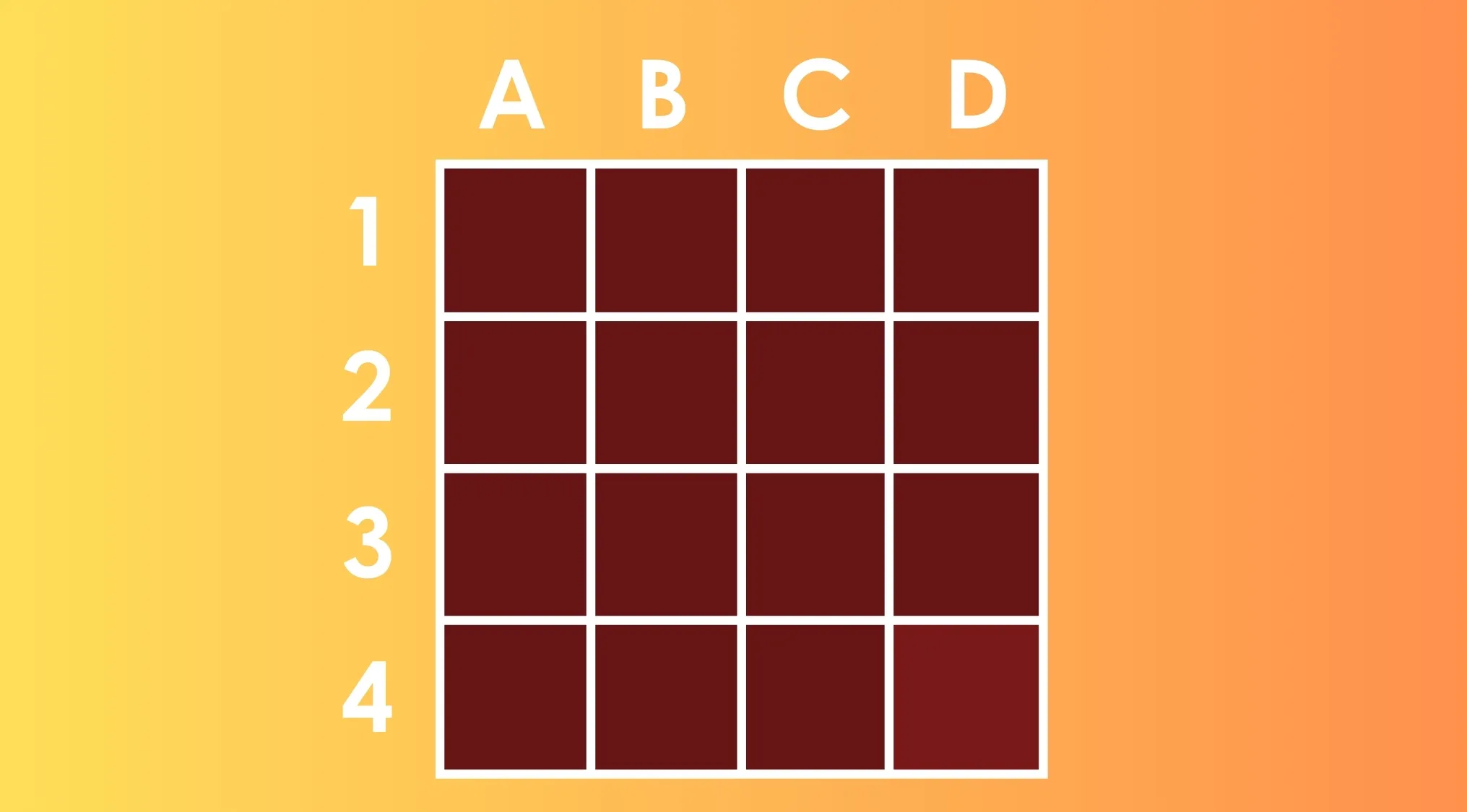 Grid of 16 dark red squares with one square in the bottom right corner showing a different shade. Find the different shade puzzle.