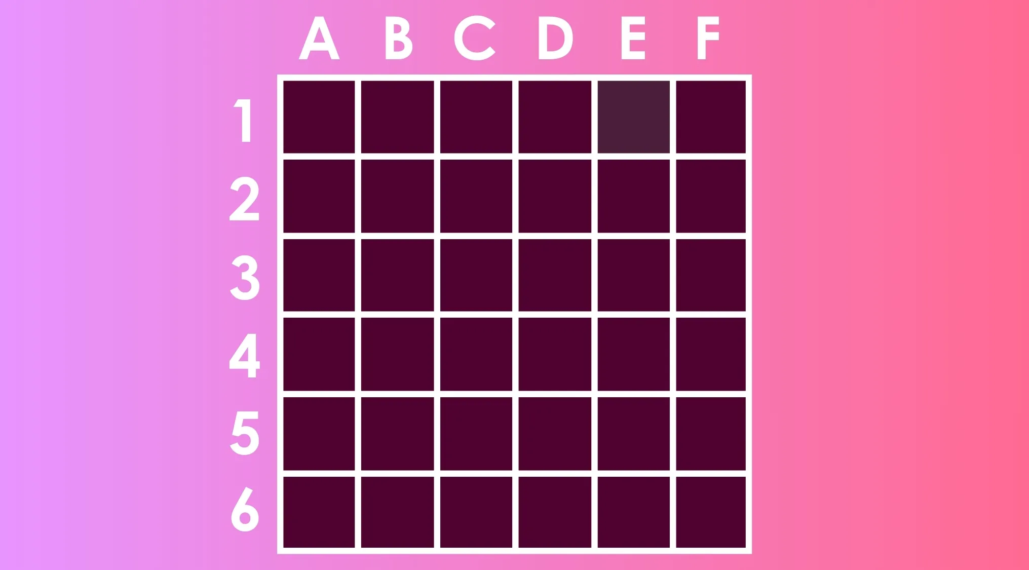 Grid of dark purple squares labeled A to F and 1 to 6 with one square showing a different shade, testing shade perception.