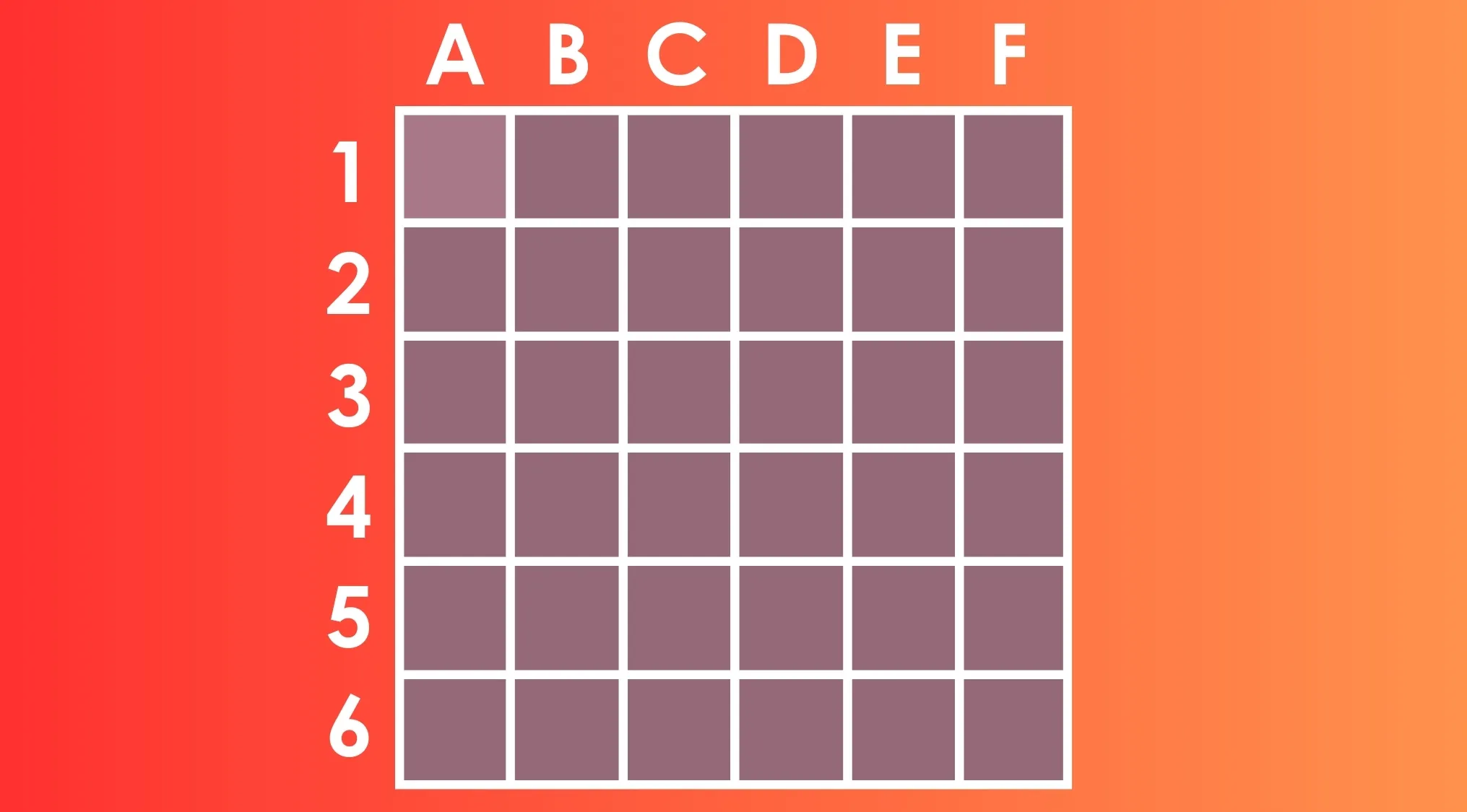 Grid of 36 shaded squares labeled A to F and 1 to 6, with one square holding a different shade from the rest.