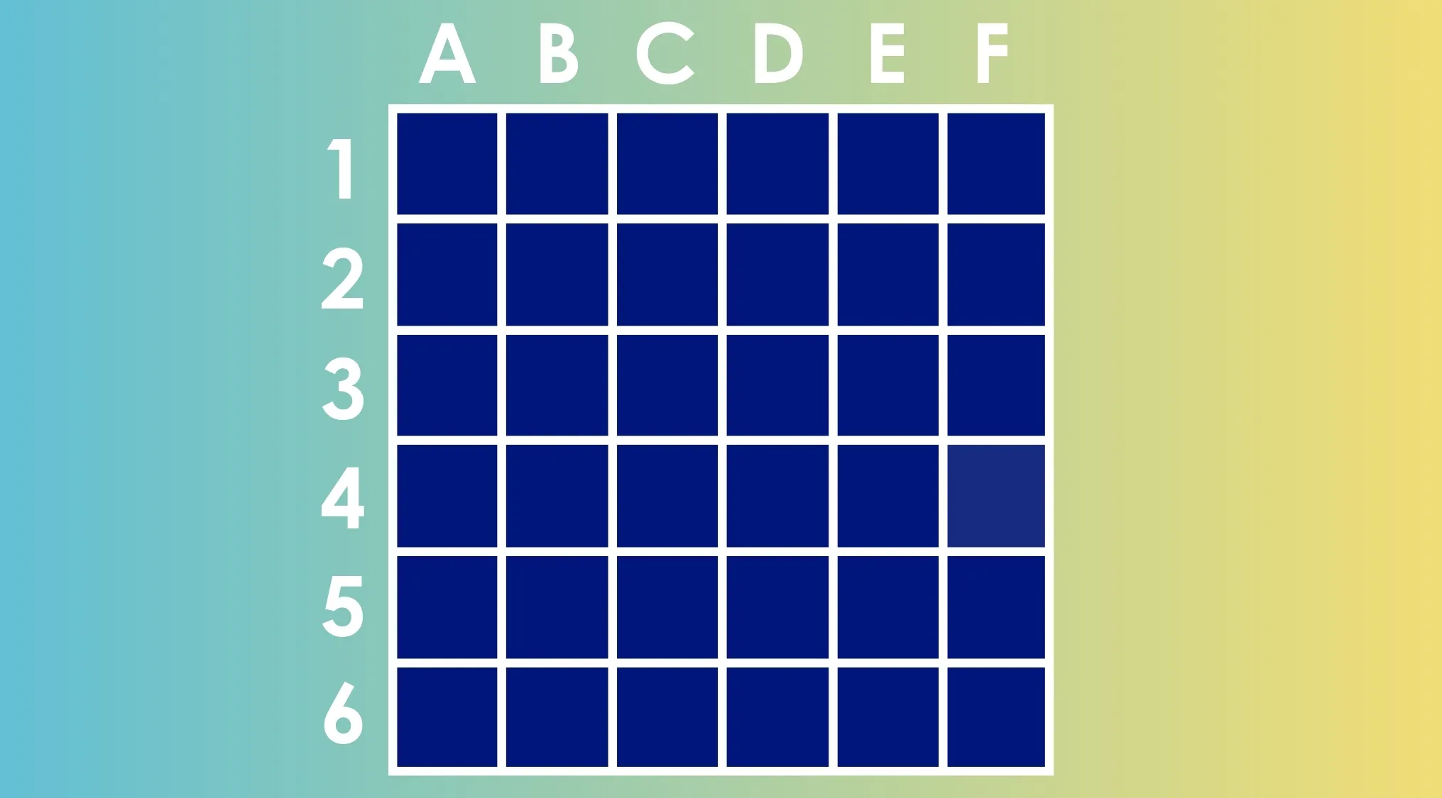Grid of dark blue squares labeled A to F and 1 to 6, designed as a find the different shade challenge with multiple squares.