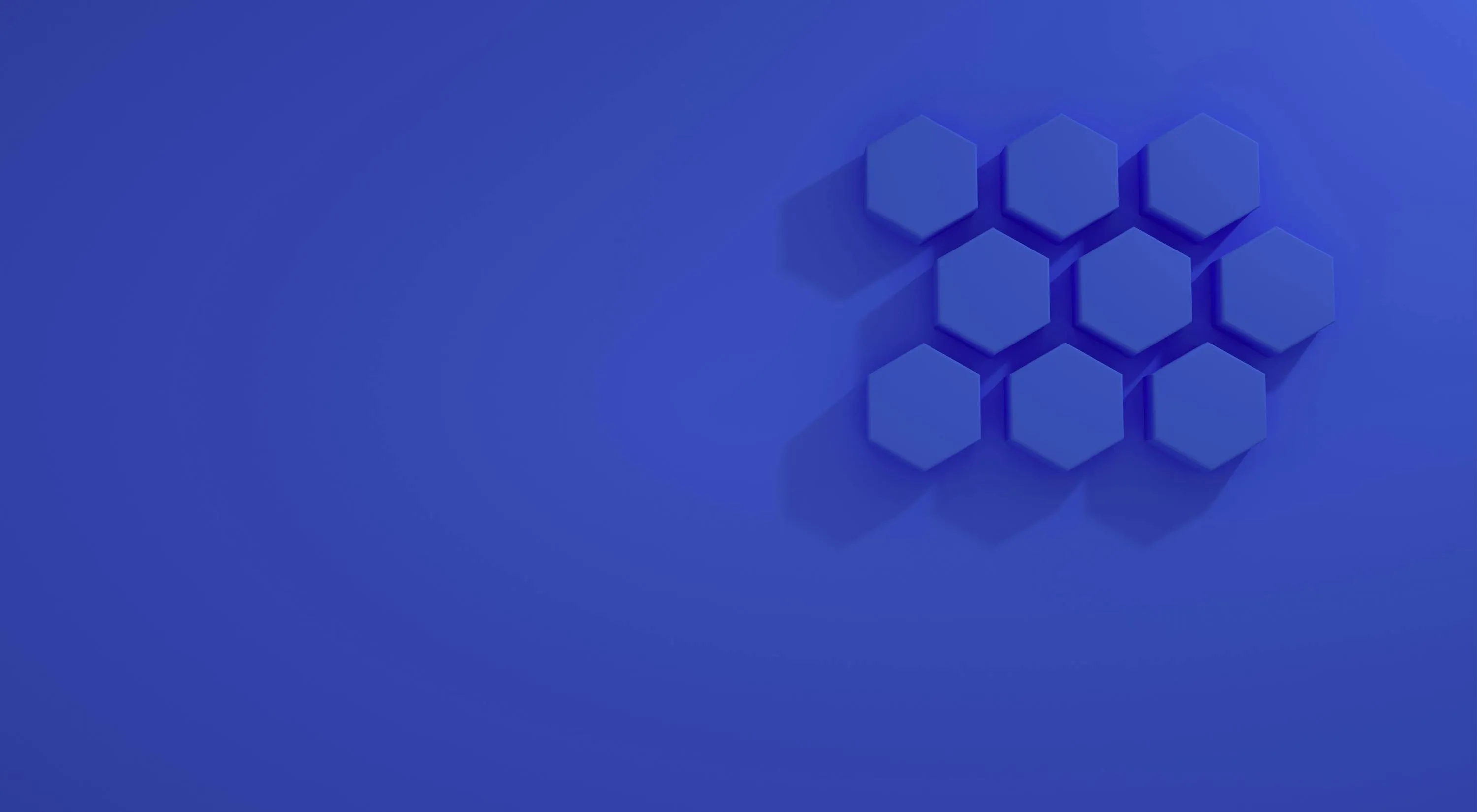 Blue 3D hexagonal shapes arranged on a blue background representing math concepts for sum of polygon angles.