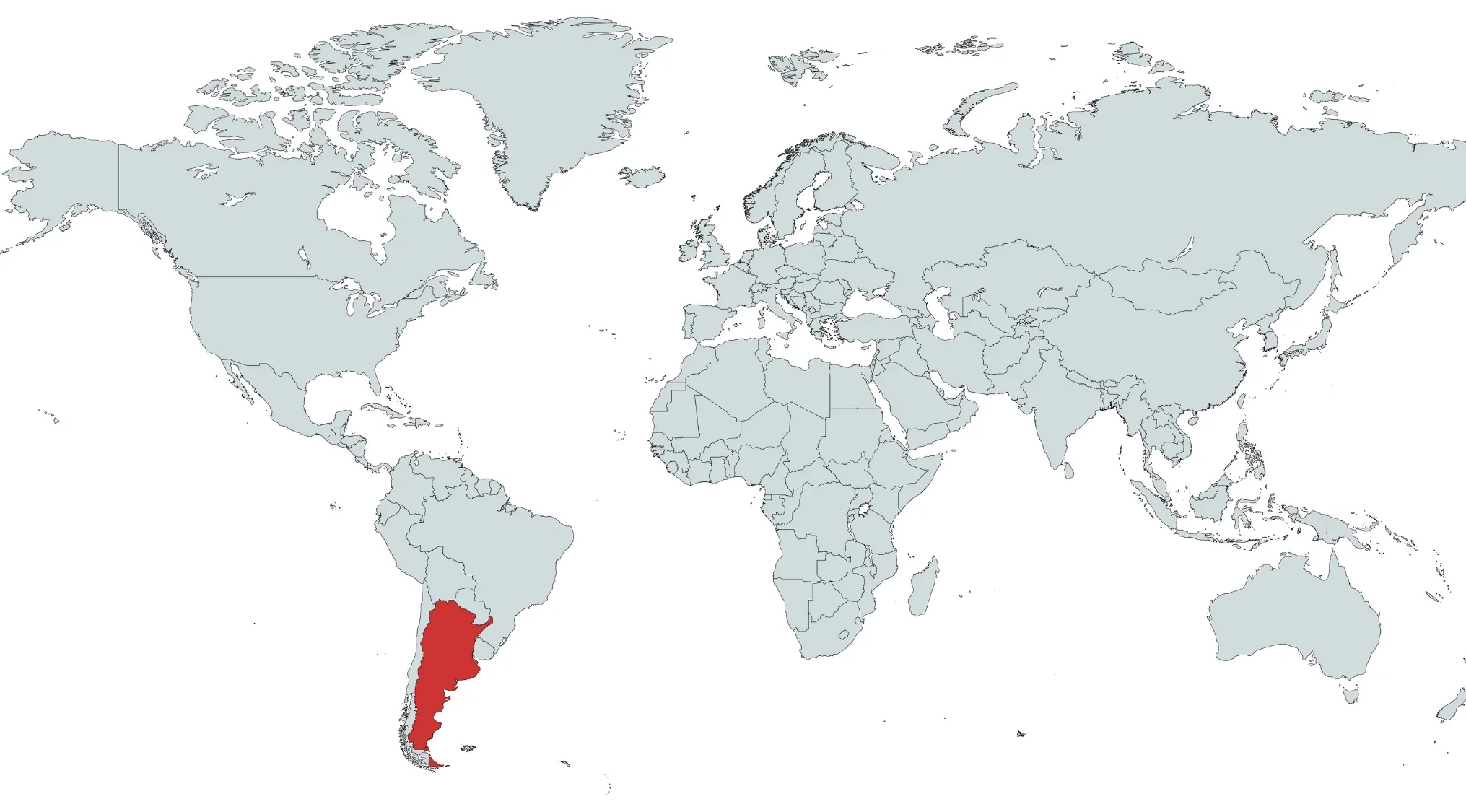 World map highlighting Argentina in red for guess a country on the map in alphabetical order A quiz.