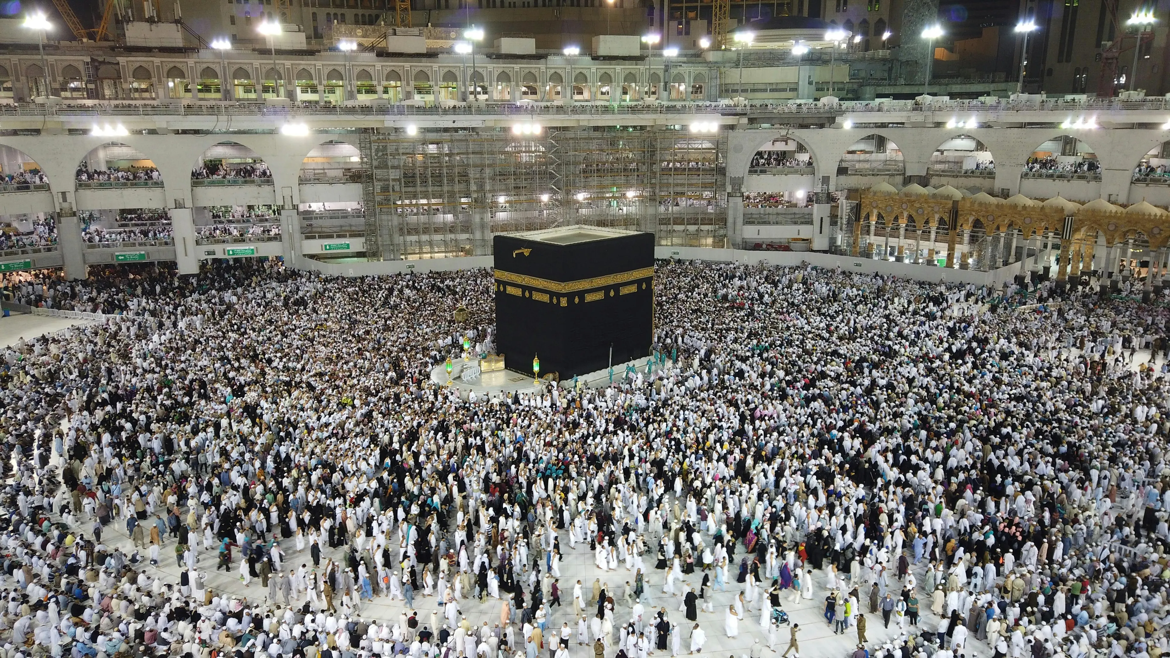 Thousands of pilgrims gathered around the Kaaba at Masjid al-Haram in Saudi Arabia during the Hajj pilgrimage.