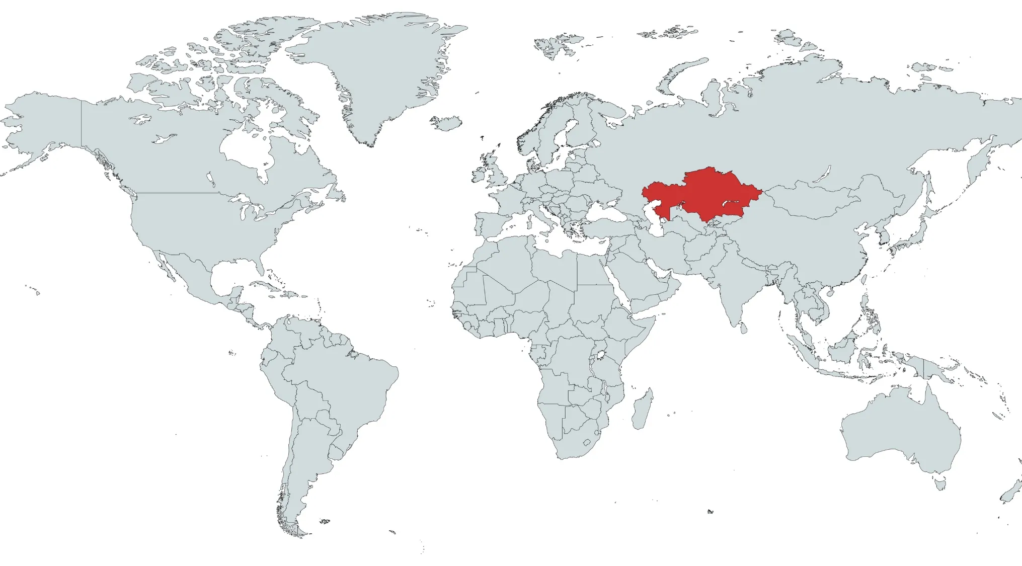 World map showing a country highlighted in red for guess a country on the map in alphabetical order K quiz.