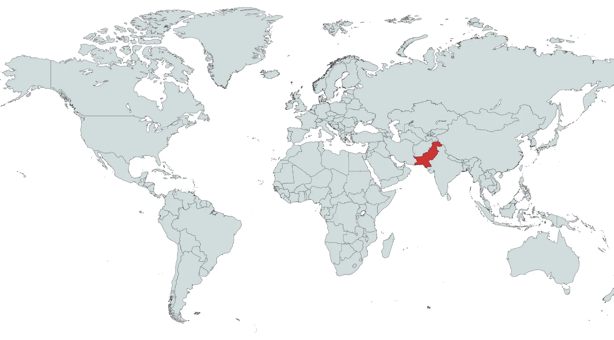 World map highlighting a country in red for the guess a country on the map in alphabetical order P quiz.