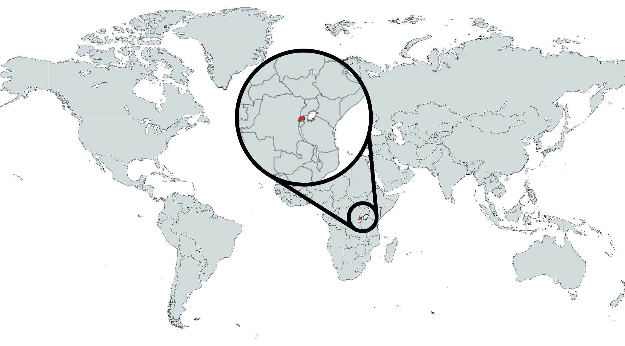 World map highlighting a country in Africa for guess a country on the map in alphabetical order R quiz.