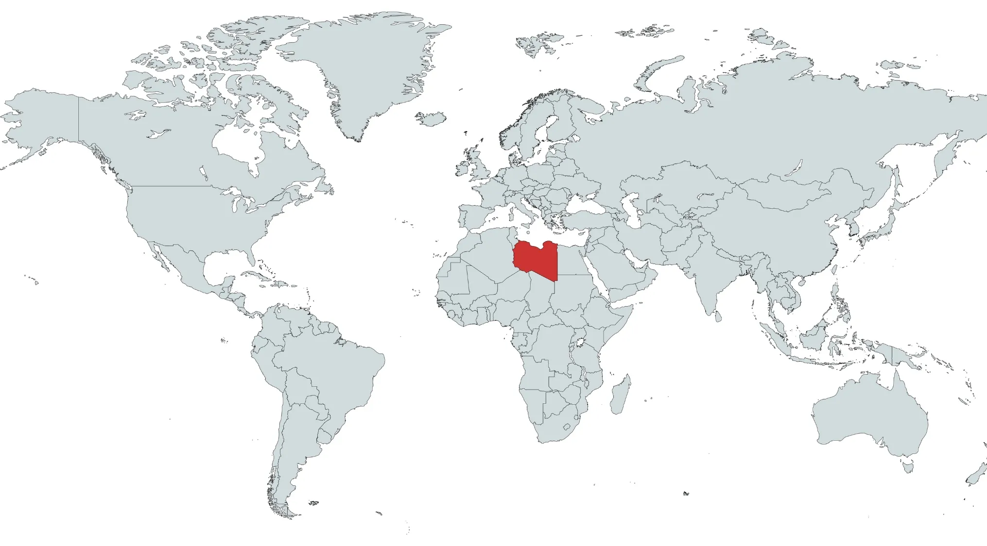 World map highlighting a country starting with L in Africa for a guess the country quiz in alphabetical order.