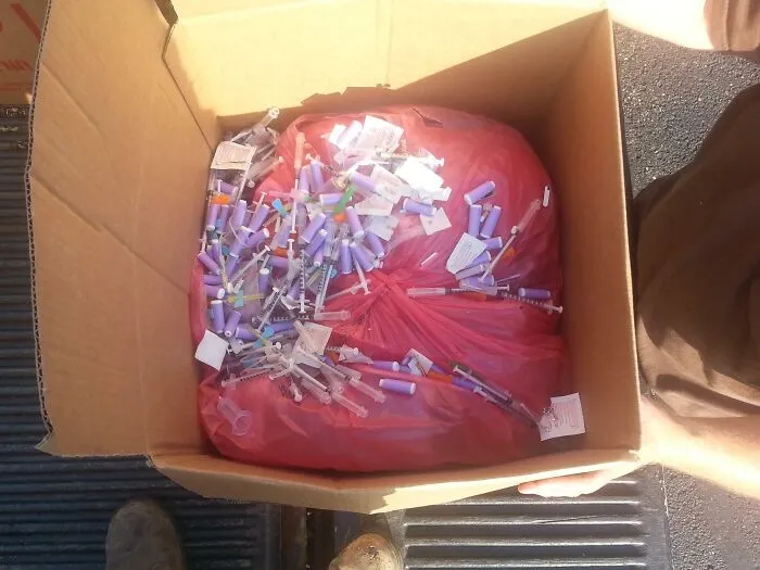 Sharps Container? These People Apparently Never Heard Of One... The Needles Were Poking Out Of The Box