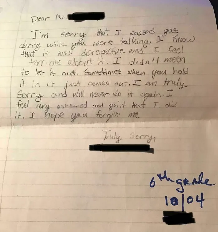 A Letter I Wrote To My Middle School Principal After I Farted In The Middle Of His Speech