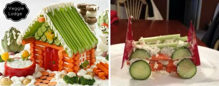 Mamá decidió hacer esta cabaña de verduras para Navidad. No le estaba saliendo bien, así que lo arregló convirtiéndola en un buggy vegetariano para las dunas. ¡Problema resuelto!
