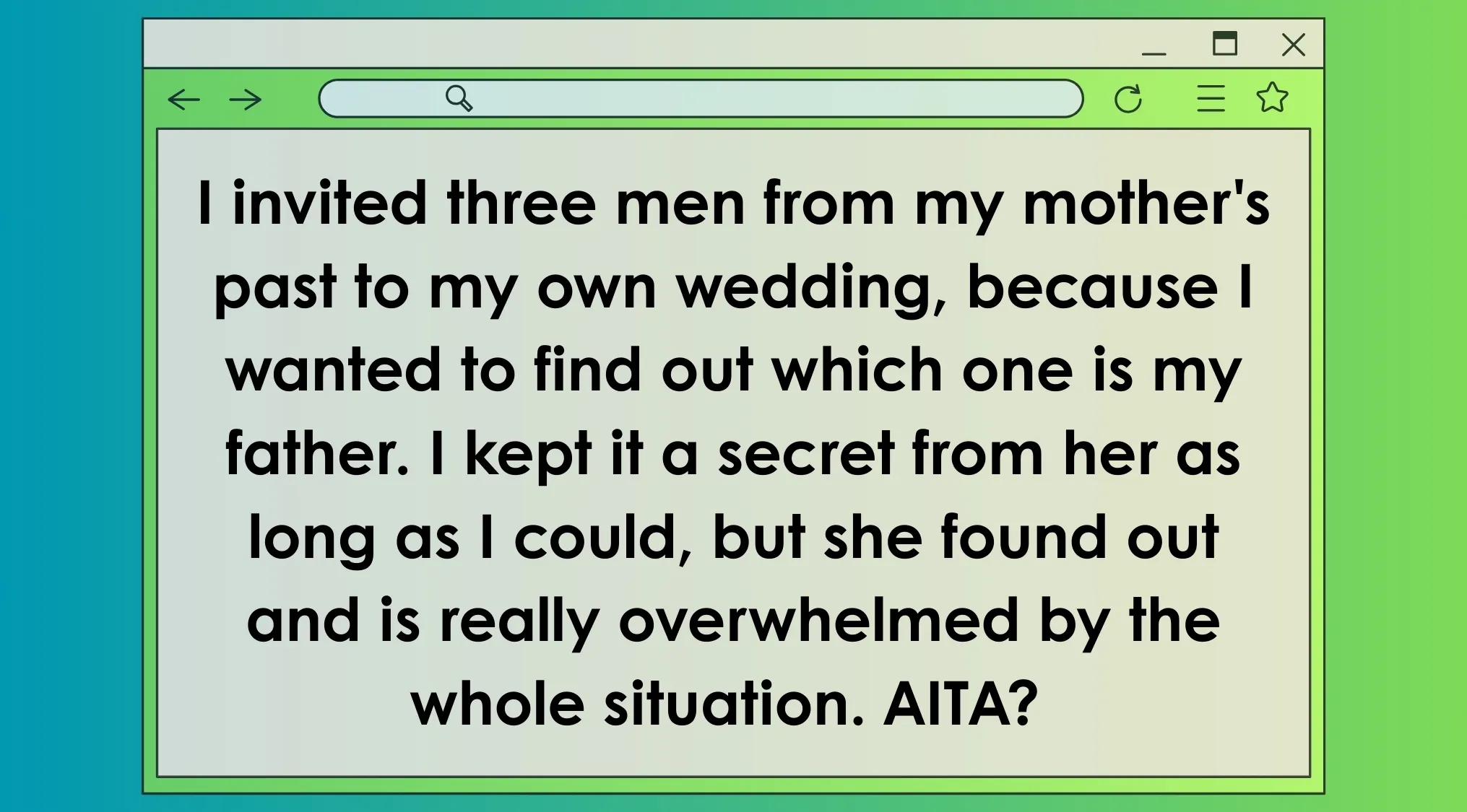 AITA post about inviting three men to a wedding to find out which one is the father, causing family tension.