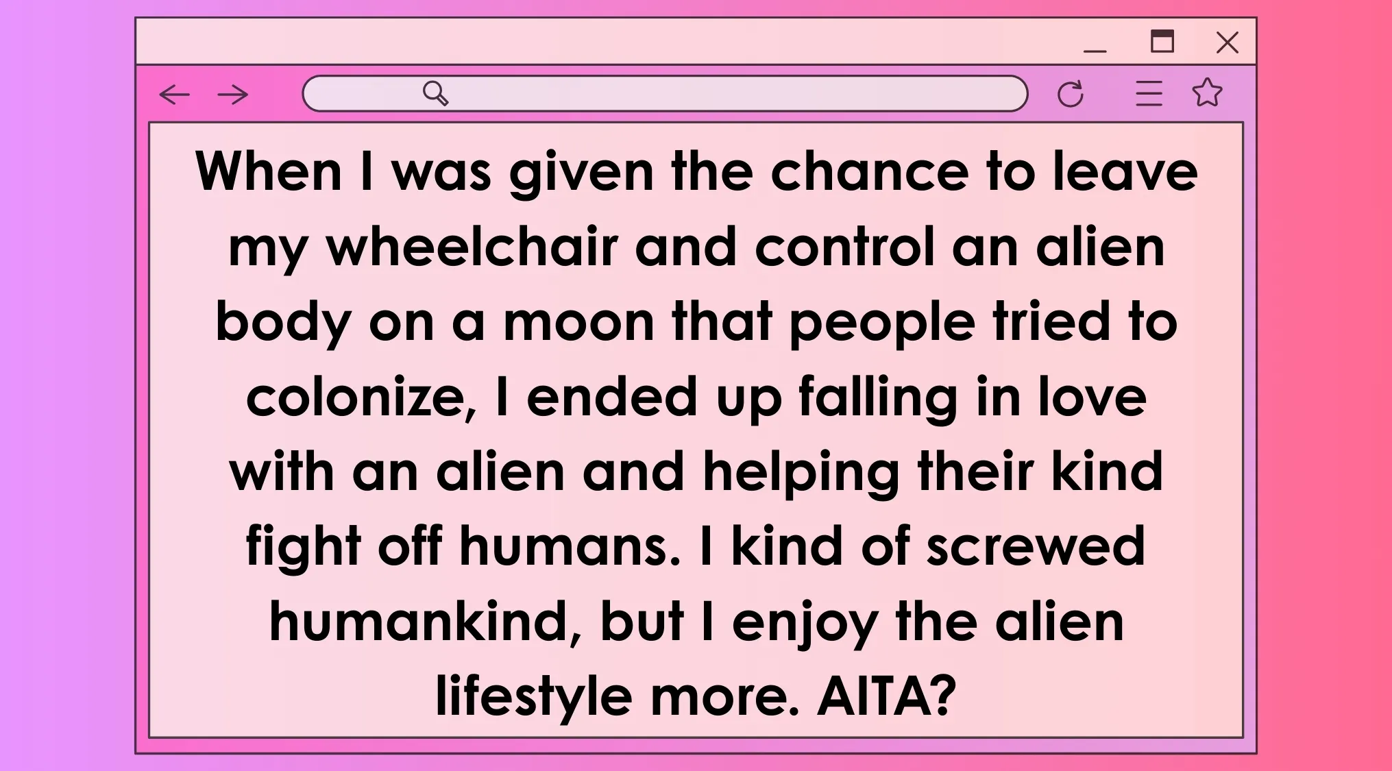 Text post describing a movie conflict about controlling an alien body on a moon in movie descriptions AITA.