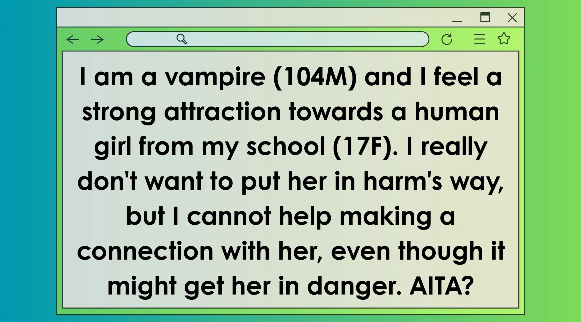 A movie description styled as an AITA post from a vampire attracted to a human schoolgirl.