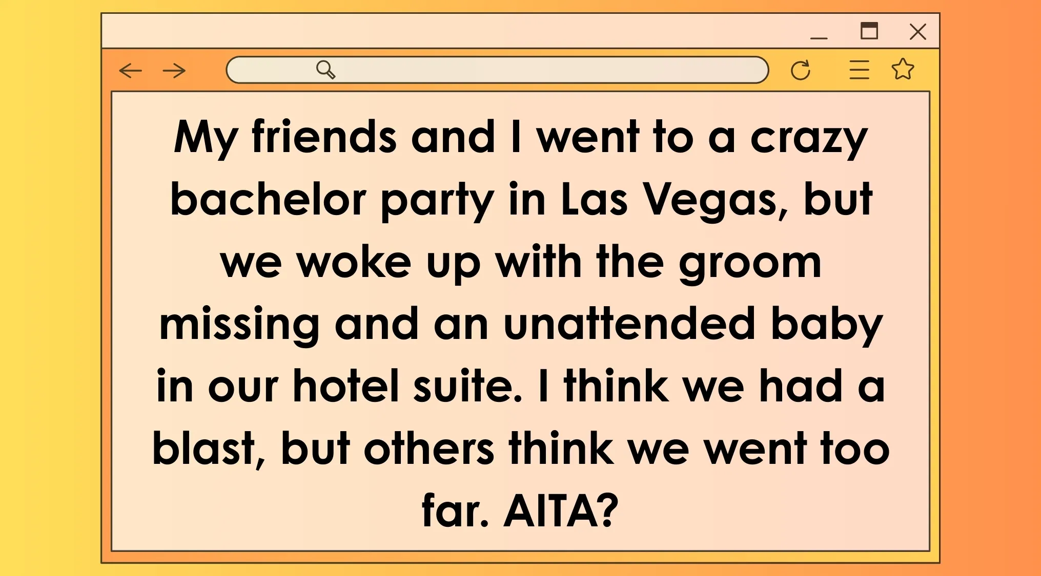 AITA post describing a wild bachelor party in Las Vegas with a missing groom and an unattended baby.