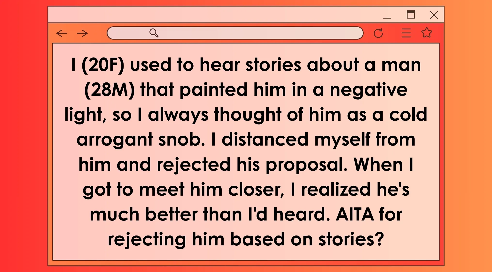 AITA post describing a woman rejecting a man based on others' negative stories before getting to know him.