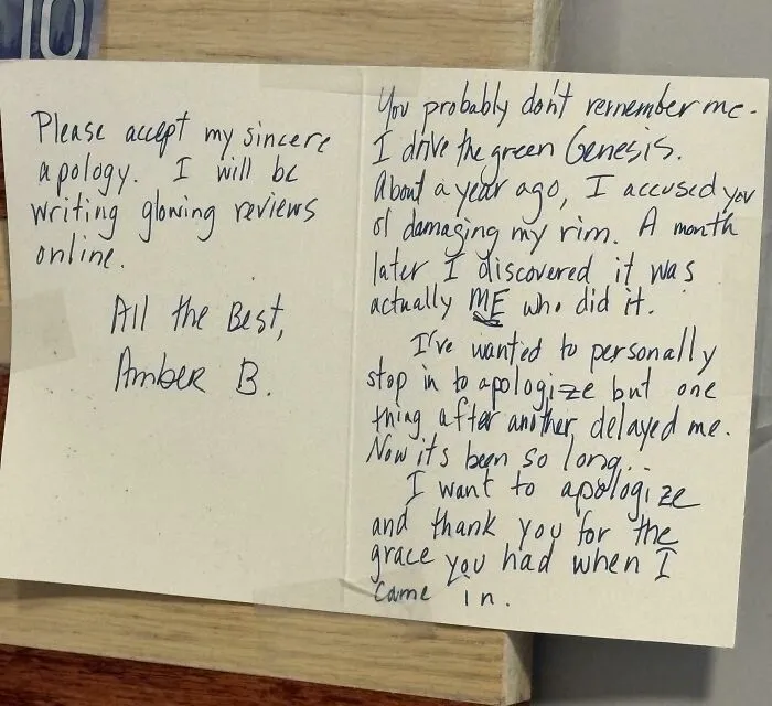 I Found This Apology Note In The Waiting Room Of A New York Car Wash