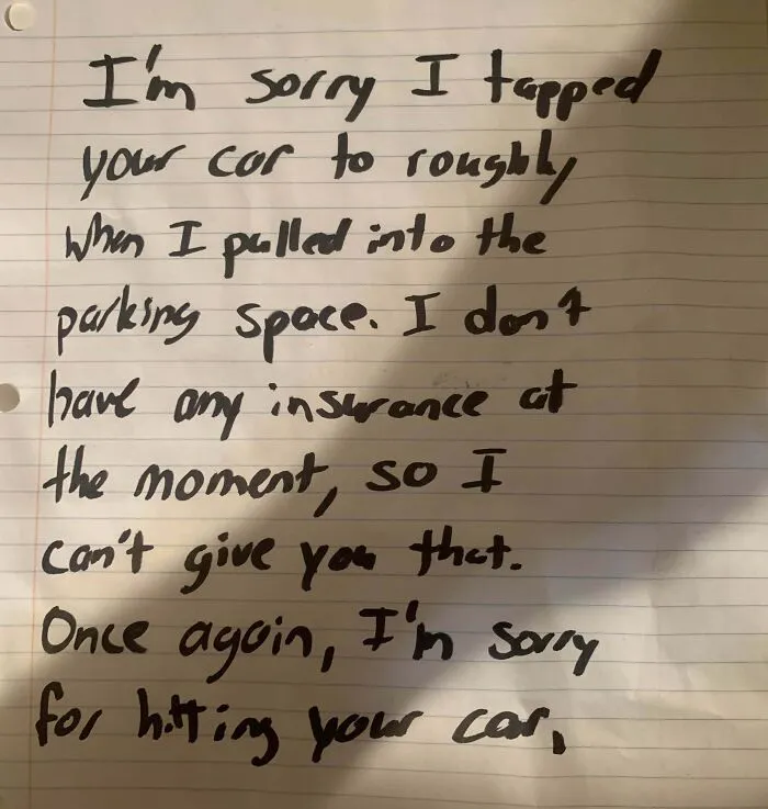 It’s “Nice” To See An Apology Note After Someone Managed To Hit My Car In The Kroger Parking Lot, Before I Resumed My Dash