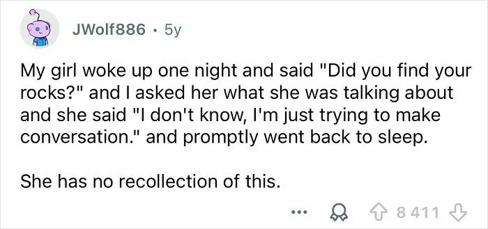 Screenshot of a social media post sharing a funny thing someone said in their sleep, highlighting sleep talk humor.