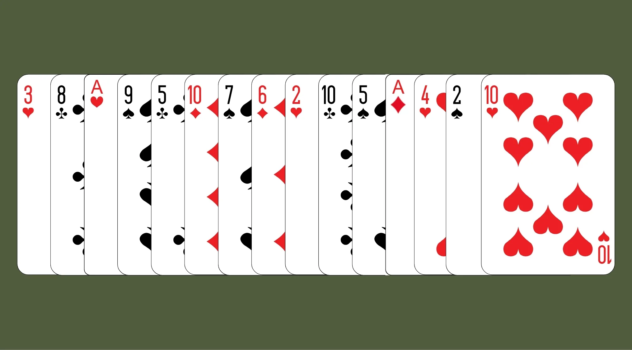 Playing cards showing red and black suits arranged for the 70% club question on who has more red cards, Haley or Yasmin.
