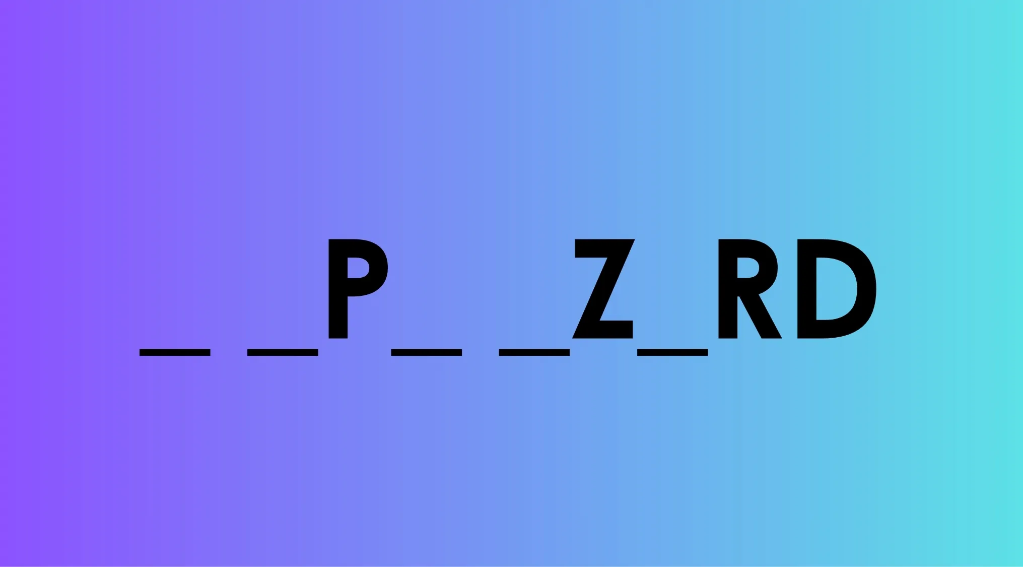 Word puzzle with missing letters in the word representing a 50% club question on a blue and purple gradient background.