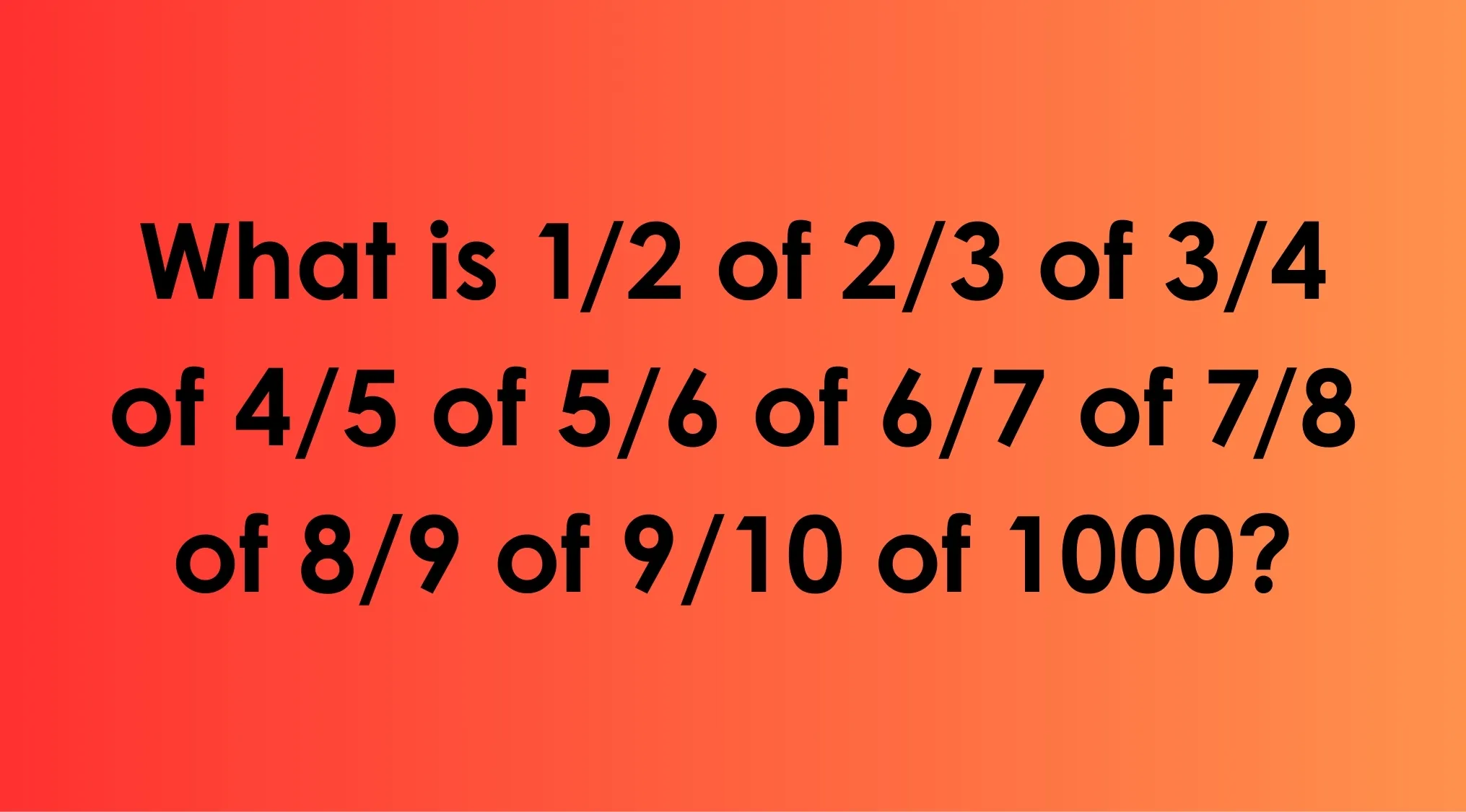 Math puzzle asking 1% club question about finding half of two thirds of several fractions of 1000 on orange background.