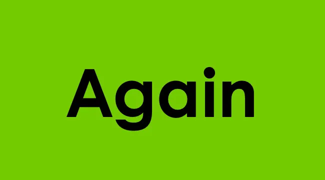 Word Again displayed in bold black font on a bright green background, illustrating prefix language concept.