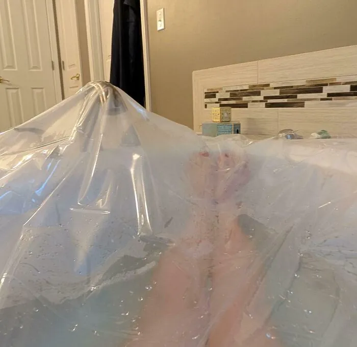 Been Sick This Week, Taking A Lot Of Baths To Steam My Sinuses. Water Cools Down Too Fast And Never Enough Steam. With A $10 Vinyl Sheet, I Made A Steam  Room