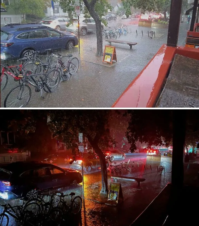 A Lightning Strike Happened The Moment I Took A Photo And Made It Look Like Daytime. I Took The Second Photo 10 Seconds Later