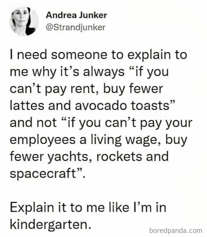 Text post highlighting social issues with rent, living wages, and inequality from straight to the point posts calling out the world.