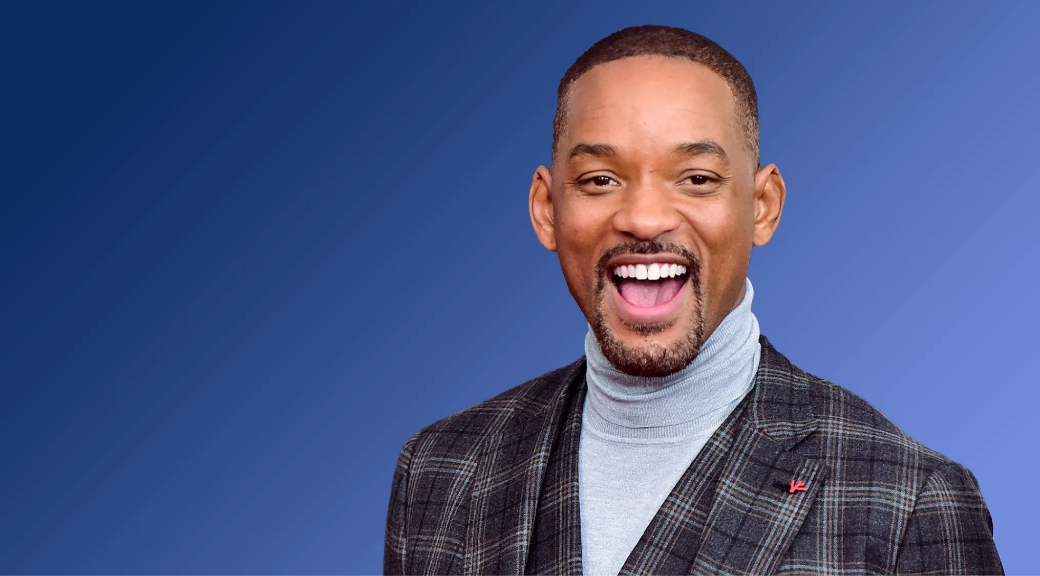 Will Smith smiling in a plaid jacket and turtleneck, related to guessing the movie from the side character.