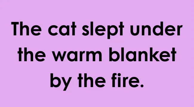Sentence example for UK school grammar test identifying the prepositional phrase under the warm blanket by the fire.